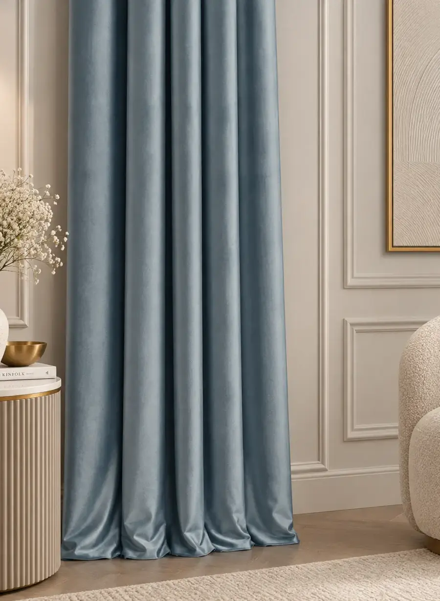 Светло-голубые бархатные шторы Polinari Dusty Denim