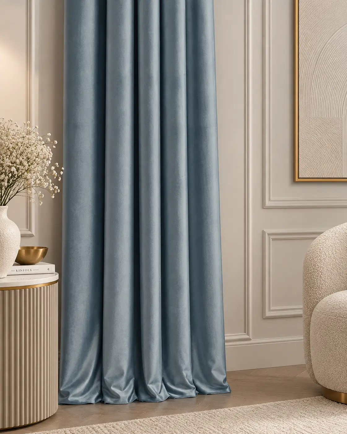 Светло-голубые бархатные шторы Polinari Dusty Denim