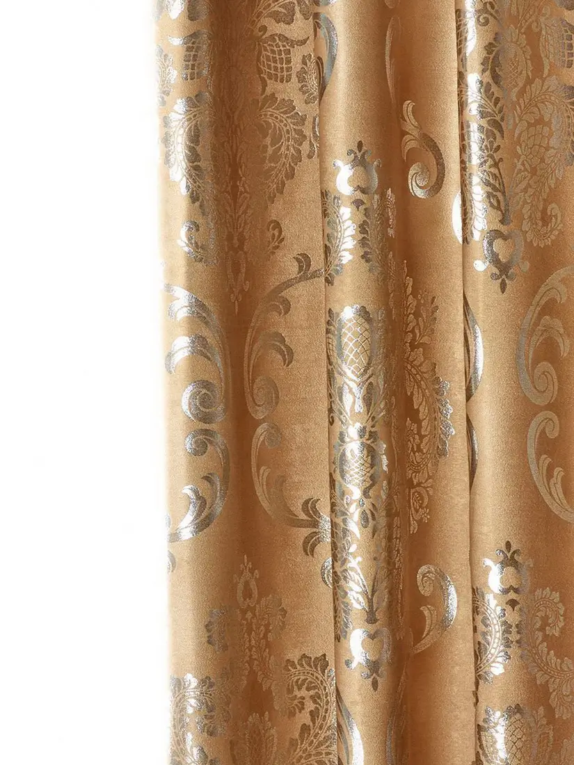 Бежевые шторы с серебряными вензелями - Honey Brocade, шторы блэкаут