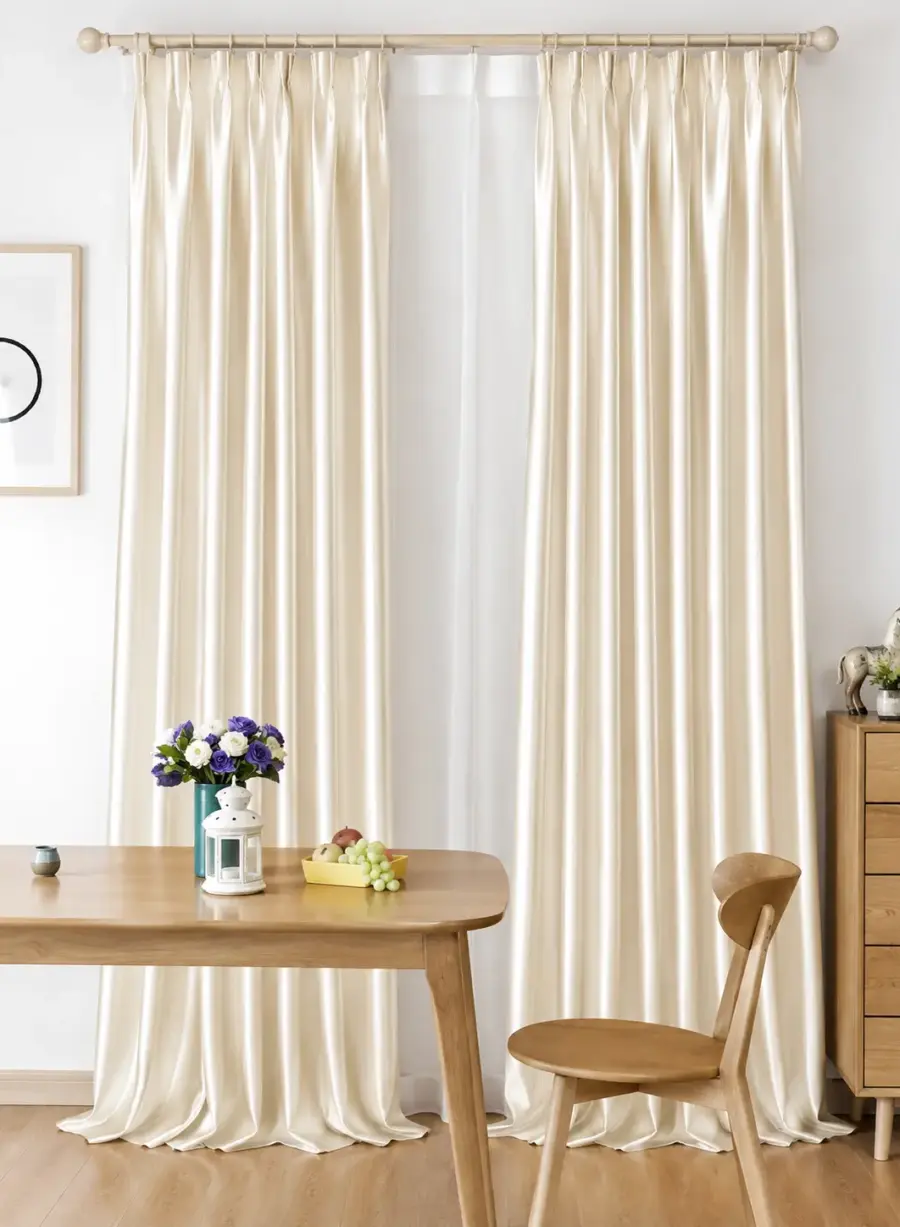 Атлас экрю в оформлении окна - Ivory Satin, ткань для штор атлас